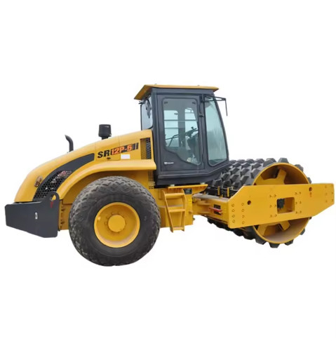 Yellow road rolling construction vehicleShantui SR12P-5 Single Drum 10ton