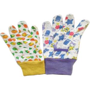 Cotton Canvas Gardening Gloves With Colourful Knit Wrist & Elastic Line