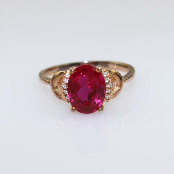 Rose Gold Plated Jewelry 7x9mm Oval Pink Cubic Zircon Silver Ring(R243)