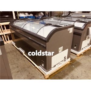 Commercial Big Capacity Curved Glass Door Chest Freezer