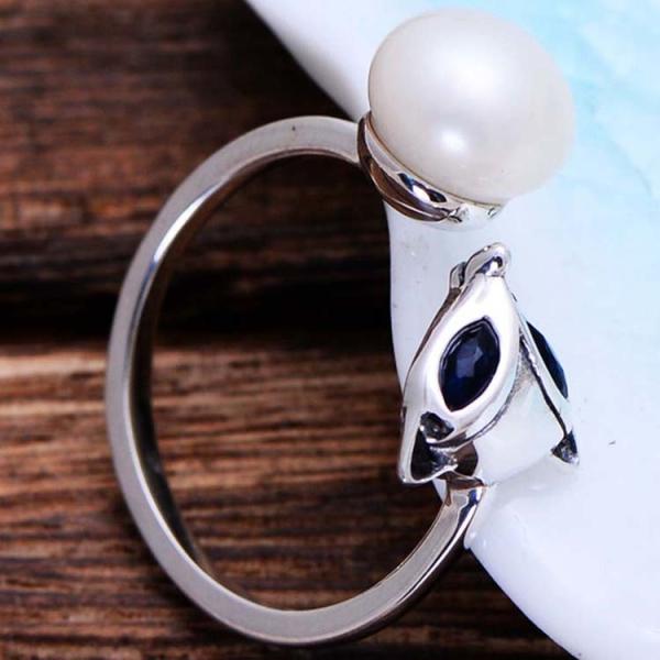 Fox Style Retro Vintage Silver Pearl Ring (057559)