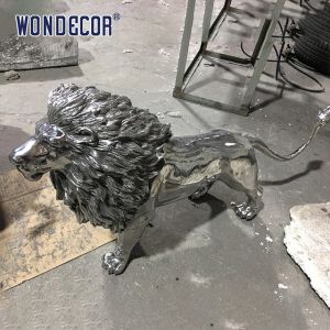 Modern large outdoor cast animal lion stainless steel sculpture