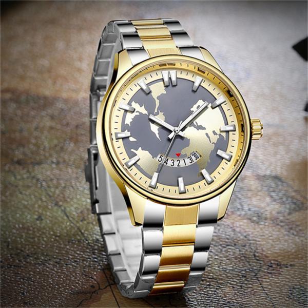 Outdoor Sports Quartz Watch Waterproof with Calendar Steel Band Multi Function