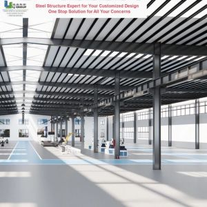 Graphic Design Bolted Connection Large Span Metal Steel Structure Frame Workshop