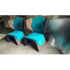 China Blue  Gender Fiberglass Arm Chair With Coloured Leather Edge on sale