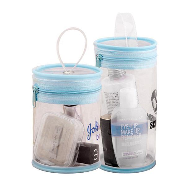 Buy 7P AZO free Clear Cylinder Bag , ISO9001 125mm Cylinder Cosmetic Bag PVC With Zipper at wholesale prices