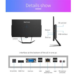 All In One 23.8 Inch Screen Desktop Computer Ddr3 I3 I5 I7 8G 480GB SSD Bulit In