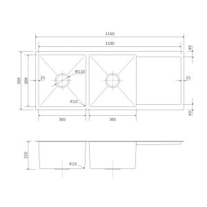 45' Undermount Apron Front Sink With Drainboard Double Bowl 115x45