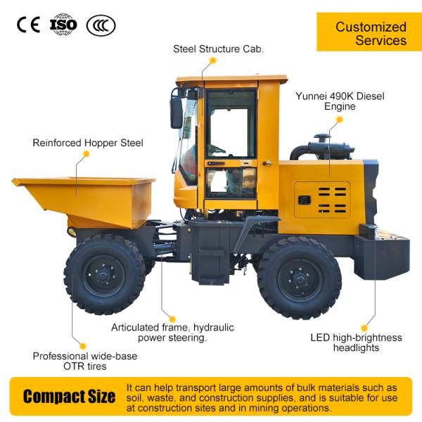 Fast Shipping Hydraulic Mini Dump Truck 4x4 Diesel Wheel Dumper with 1.5CBM Bucket on Promotion