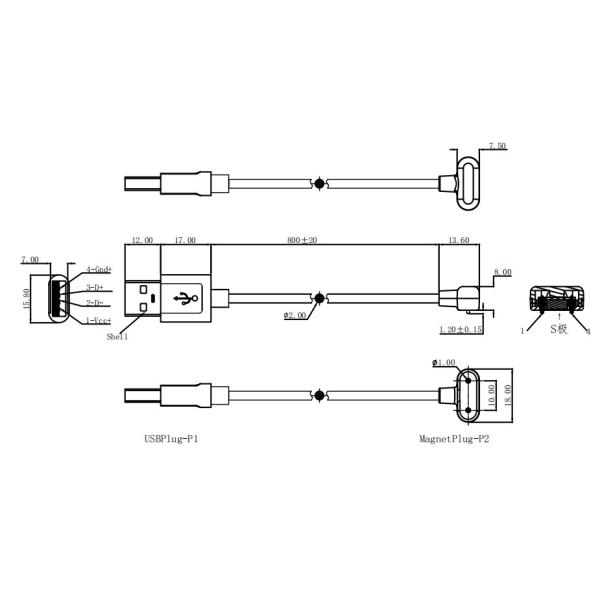 10.0mm Pitch USB Pogo Pin Connector 1.0A USB Cable Connector Magnetic For Burglar Alarm