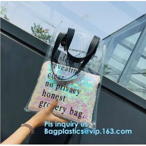 Custom Transparent Gift Pvc Tote Shopping Bag, reflective pvc shopping women's bag, shinny PVC harrods shopping bag, pac