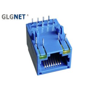 China Blue Magnetic RJ45 Connector Latch Down No Shielding Shell Green Yellow LED Option on sale