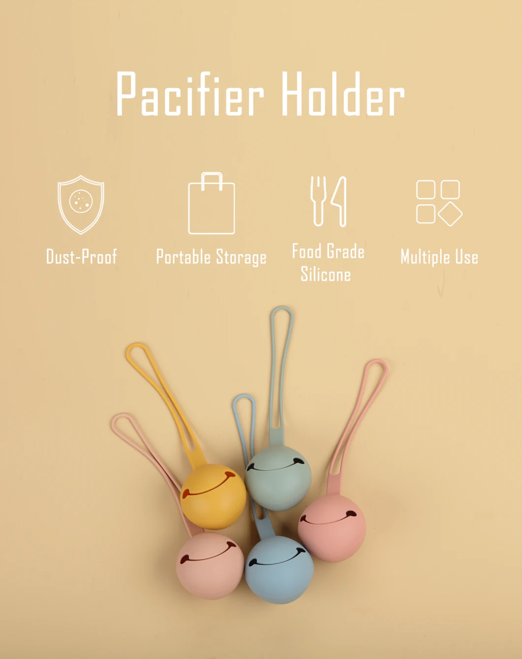 Smiley-Faced 100% Food Grade Silicone Dummy Case with Strap