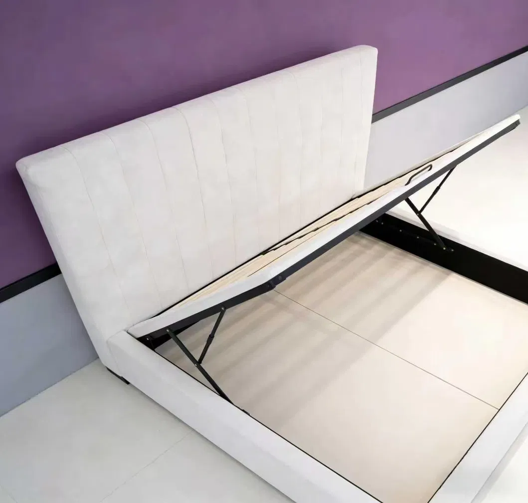 Sturdy Solid Frame Cream Upholstered Platform Bed with Slatted Base