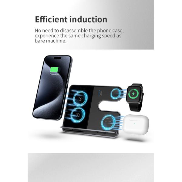 Aluminum Alloy Black Holder Wireless Charger Bracket Fast Charger For Phone/Earphone/Iwatch