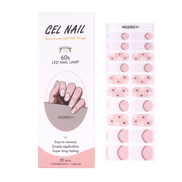 Huizi factory gel nail wraps semi-cured gel strips Full Clear gel nail strips with UV lamp