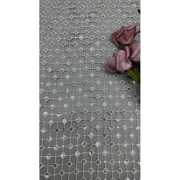 Leafy Black And White Plaid Hollow-up Sequins Sliver Detailed Fabric For Statement Formal Dresses