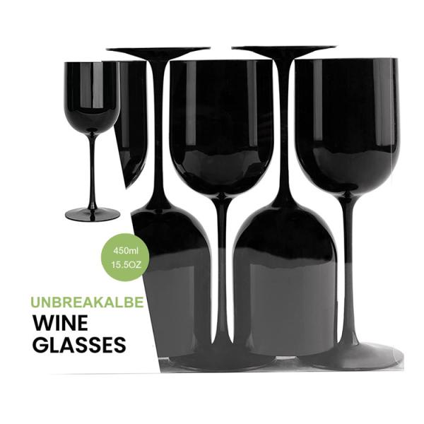 Buy Unbreakable Modern Black Plastic Wine Glasses 15.5oz 450ml Recyclable at wholesale prices