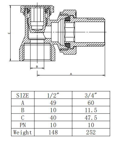 BS2779 Thread from 0℃ to 120℃ Working Temperature 10 Bar Angle Lockshield