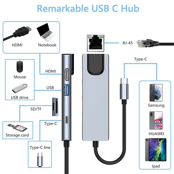 Gray USB C PD Docking Station for Laptop Function Charging Data Transfer Video Output