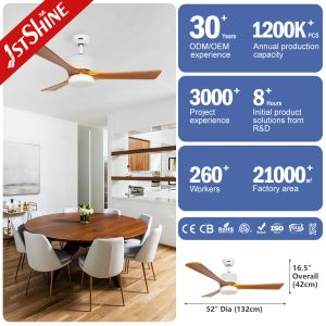 42"/ 52"/ 60" Solid Wood Ceiling Fan with light for smart home DC Motor