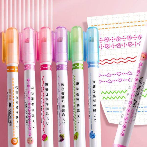 Buy Colorful Pattern Shape Linear Curve Highlighter Pens For Handbook Journals Notes at wholesale prices