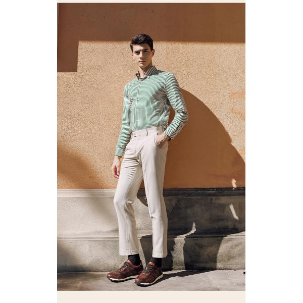 Customized Green Striped Long-Sleeved Men's Business Formal Shirt for Spring Season