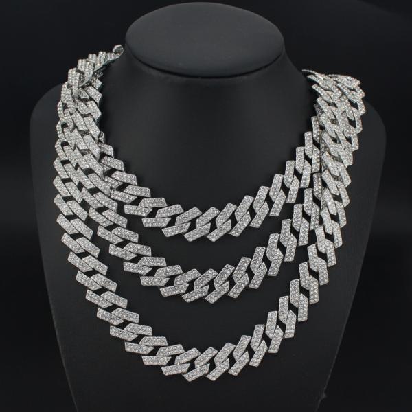 Hot Sale Hip Hop Jewelry 15mm Rhombus Cuban Iced Out White Rhinestone Miami