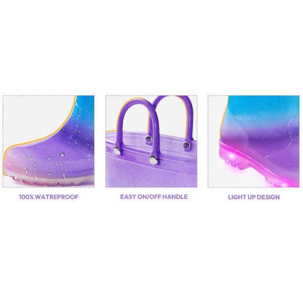 OEM PVC Light Up Childrens Wellington Boots With Handles Streamlined Design