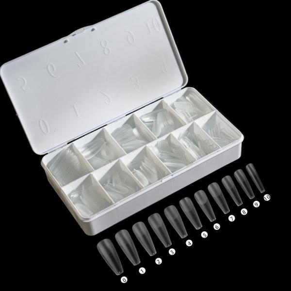 Customize Brand Long Coffin 550pcs Box Tapered clear Soft Gel Full Cover Nails Extension Press on Nail Tips
