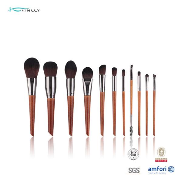 Buy Aluminium Ferrule 11PCS Wooden Handle Makeup Brushes Soft Nylon Hair at wholesale prices