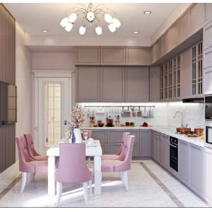 Antifouling Painted Quartz Counter White Stone Kitchen Cabinets Frameless