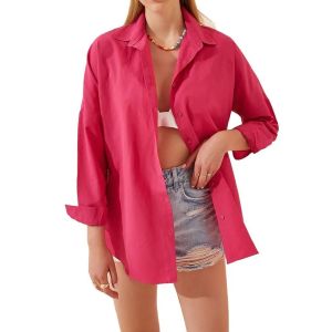 Womens Long Sleeve Shirts Solid Color Button Down Blouses Casual Fit