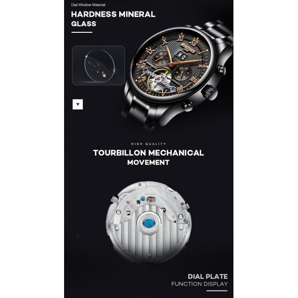 Fashion Stainless Steel Tourbillon Movement Mens Watch Waterproof KINYUED Automatic Mechanical Watches
