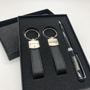 Random Combination Promotional Business Gifts Pen Leather Metal Keychain Card