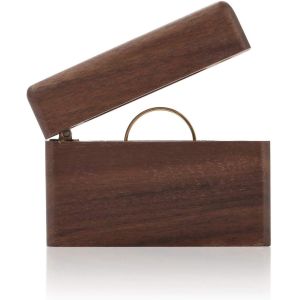 Customized Wooden Engagement Ring Box Small Slim Flat Ring Case for Proposal