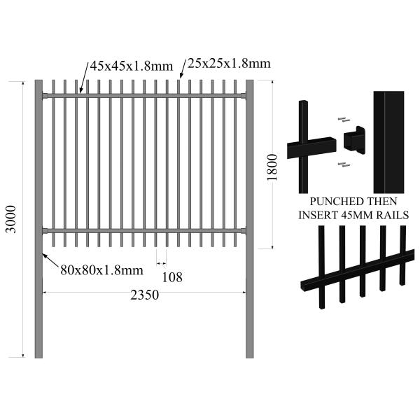 grey color steel picket fence china supplier