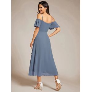 Empire Off-shoulder Spaghetti Strap Zipper High-low Wedding Guest Dresses Short