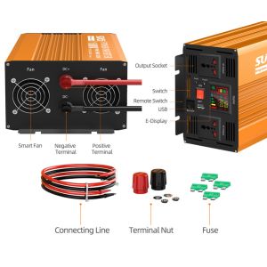 Portable Power Inverter 1500W Dc 12v To Ac 110v 60Hz Pure Sine Wave Inverter