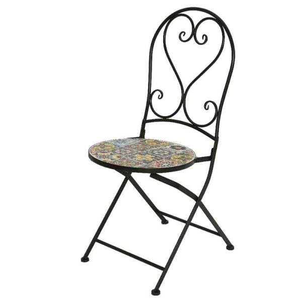 AJUNION 3pcs Outdoor Bistro Metal Table Chair Set Antique Mosaic Ceramic for Garden