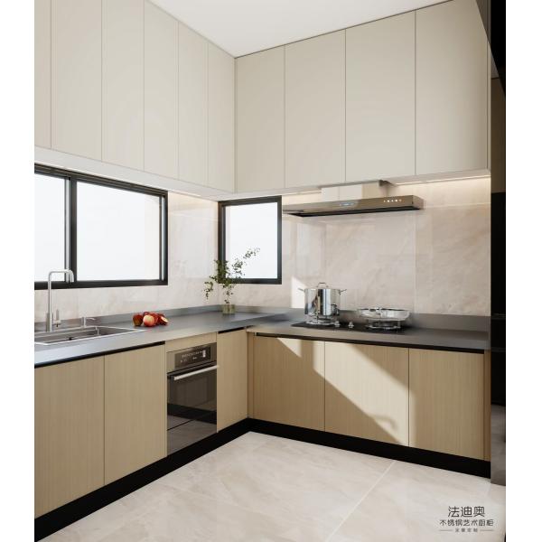 Fadior L Shaped Design Stainless Steel Kitchen Light Wood Grain Sleek Layout Fadior Stainless Steel Kitchen Cabinet