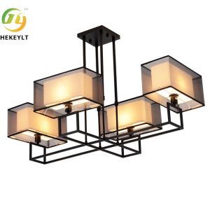 Study Bedroom LED Chandelier Lighting Dining Room Rectangular Ceiling Iron