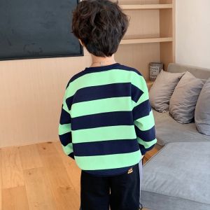 Green And Black Boys Striped Crewneck Sweater Letter Printed