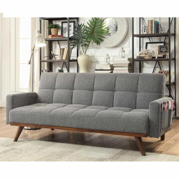 Convertible Sofa Futon, Gray Linen Fabric