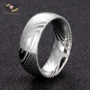 Simple Style 8mm Pure Damascus Steel Men's Wedding Ring with Black Plating