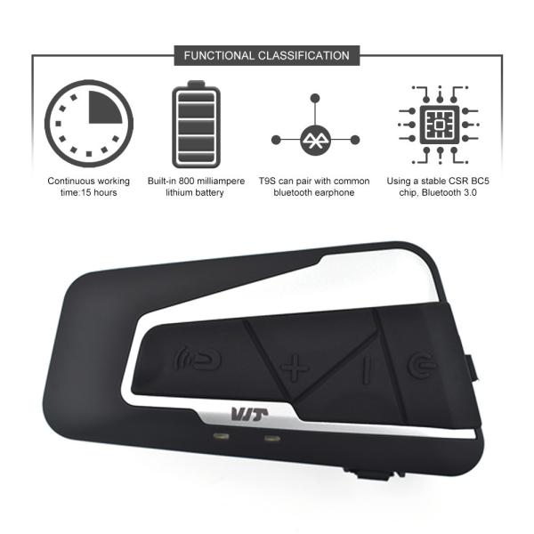 FM Accessories Wireless Helmet Intercom T9S-2 CSR Chip BC5 IP67 Motorcycle