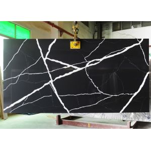 Quality Waterproof Engineered Black Quartz Stone With White Veins SGS NSF Approved for sale