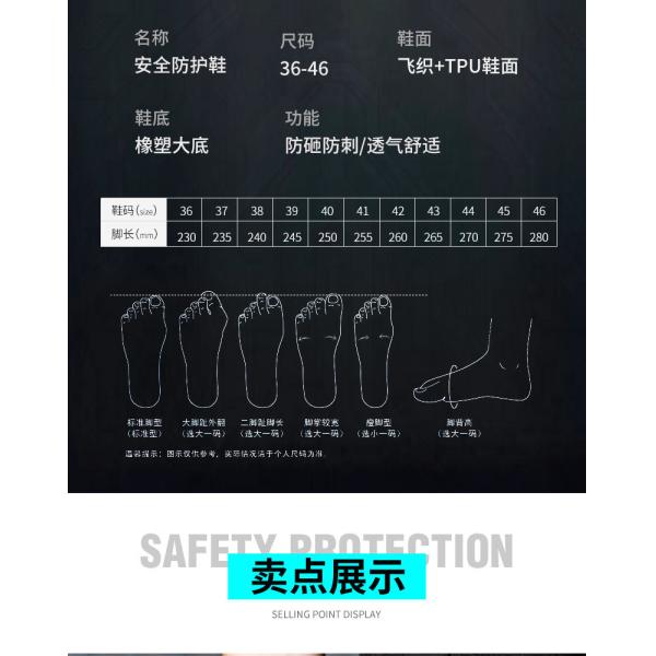 Durable Black Custom Logo Safety Shoes with Breathable TPU Flying Knit and Kevlar Midsole