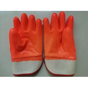 Fluorescent Orange Oil Resistant Insulated PVC Gloves Fully Coated PVC Dipped