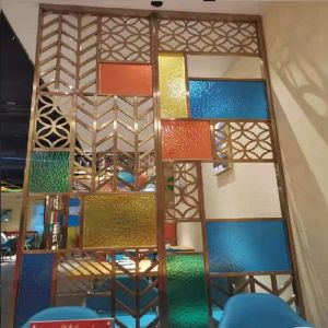 Metal frame aluminum stained colour glass acrylic room divider panel